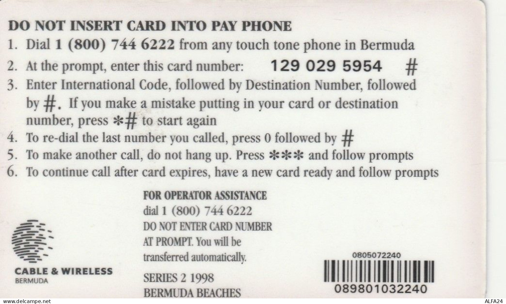 PREPAID PHONE CARD BERMUDA  (E106.16.5 - Bermudes