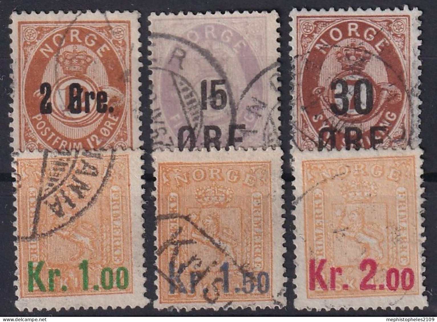 NORWAY 1888-1908 - Canceled - Sc# 46, 62, 63, 59, 60, 61 - Gebruikt