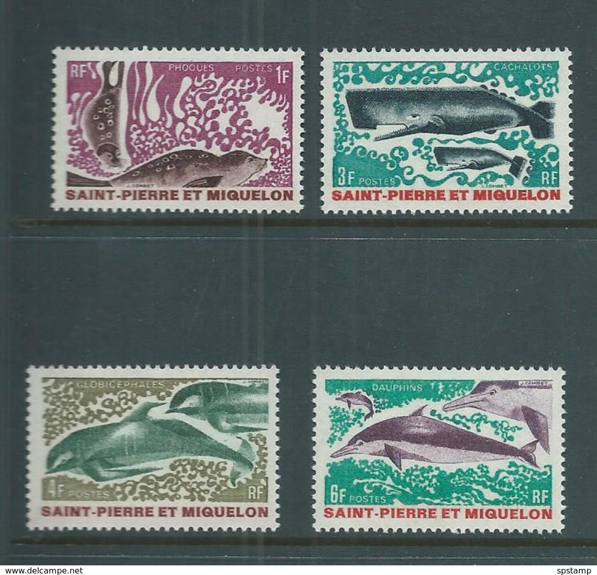 St Pierre & Miquelon 1969 Whales Seals & Dolphins Set 4 MNH - Unused Stamps