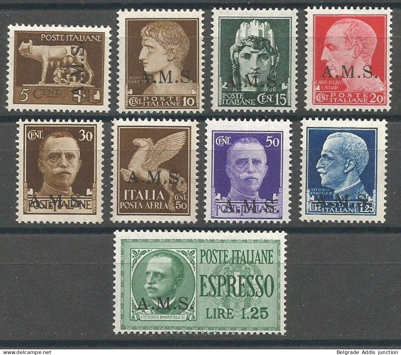 Italy Italia CLS A.M.S. / AMS Ammisistrazione Locale Socialista Milano Complete Set Of 9 MH / * 1945 - National Liberation Committee (CLN)