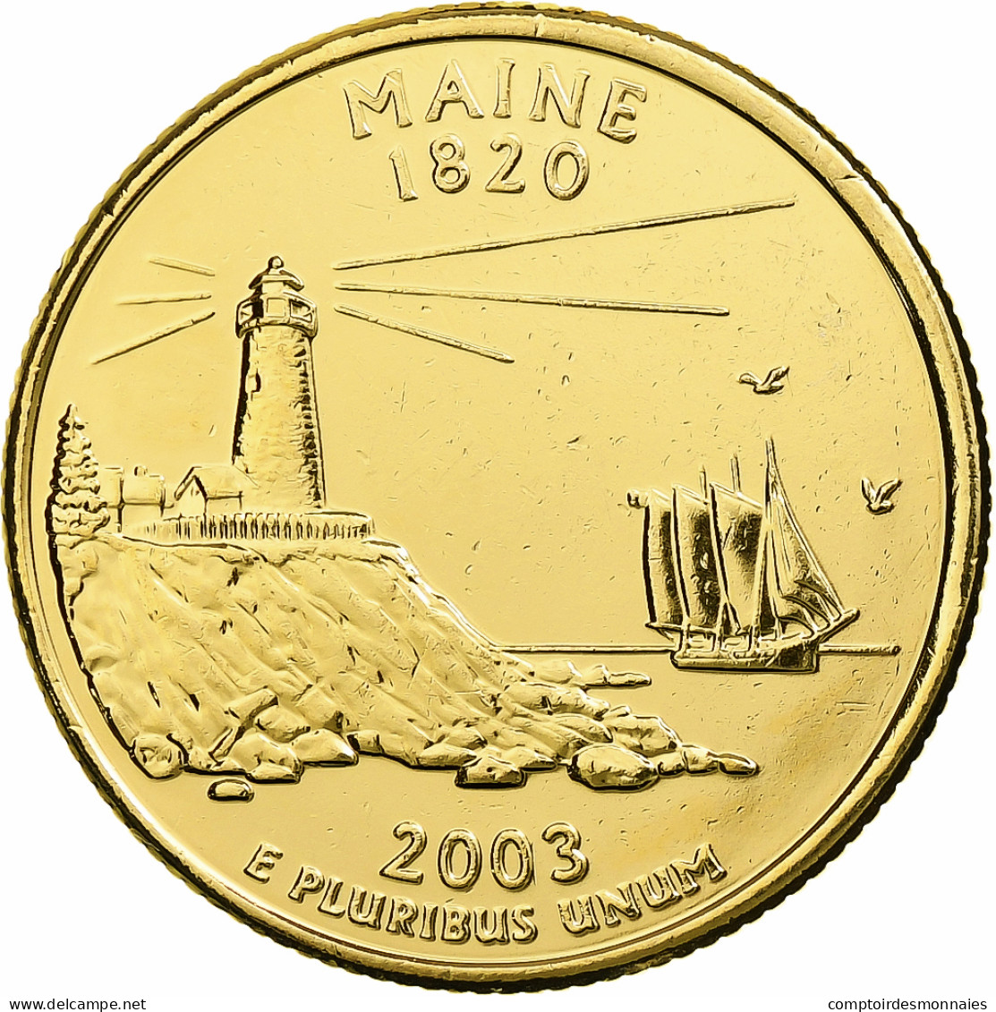 États-Unis, Maine, Quarter, 2003, U.S. Mint, Denver, Golden, FDC, Cupronickel - 1999-2009: State Quarters