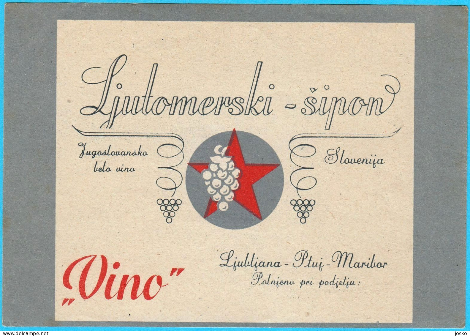 LJUTOMERSKI ŠIPON (Ljutomer - Ormož) Ljubljana-Ptuj-Maribor Old Pre-WW2 Wine Label From 1920s * White Wine Vin Vino Wein - White Wines