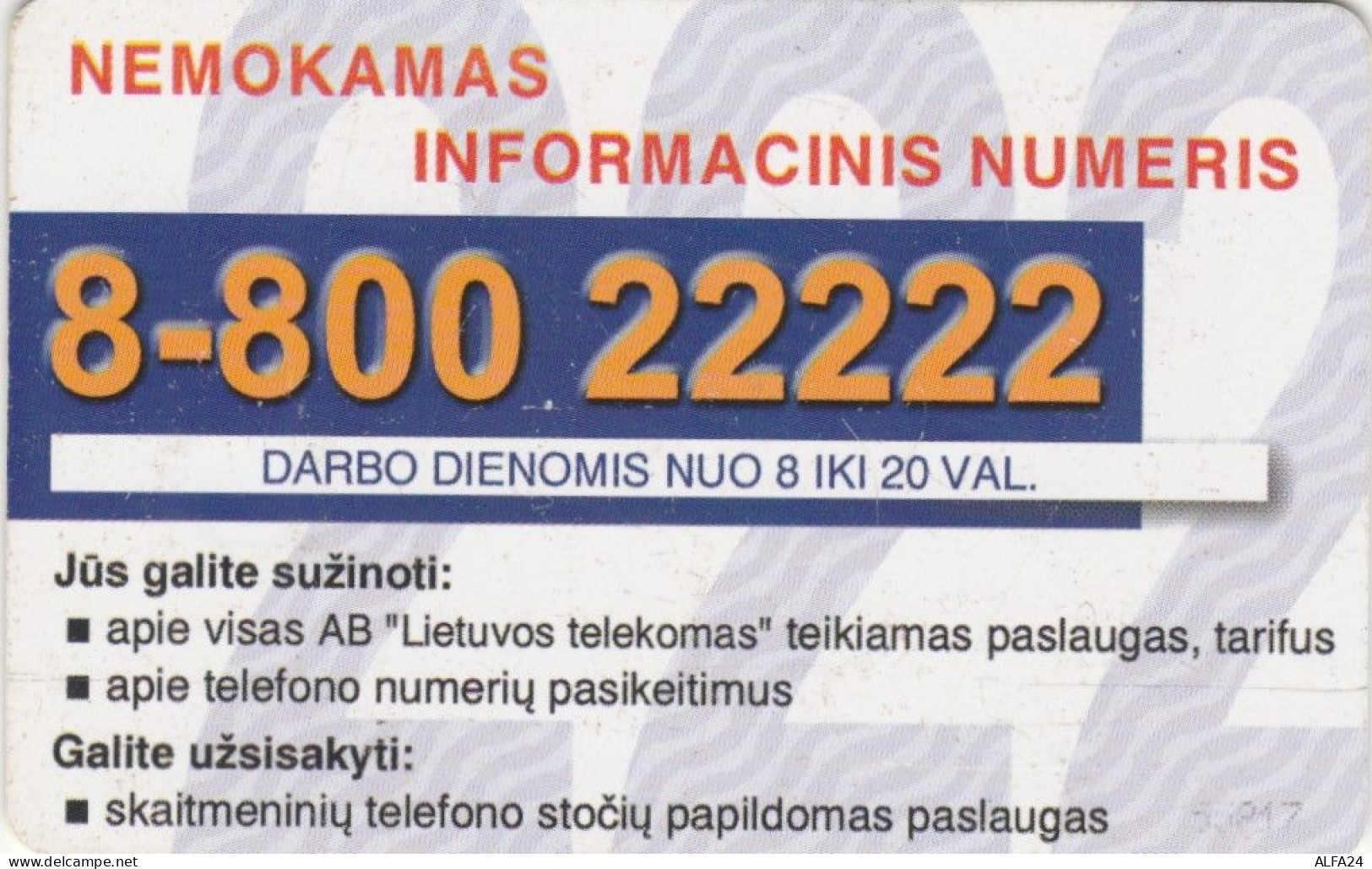 PHONE CARD LITUANIA  (E108.30.6 - Litouwen