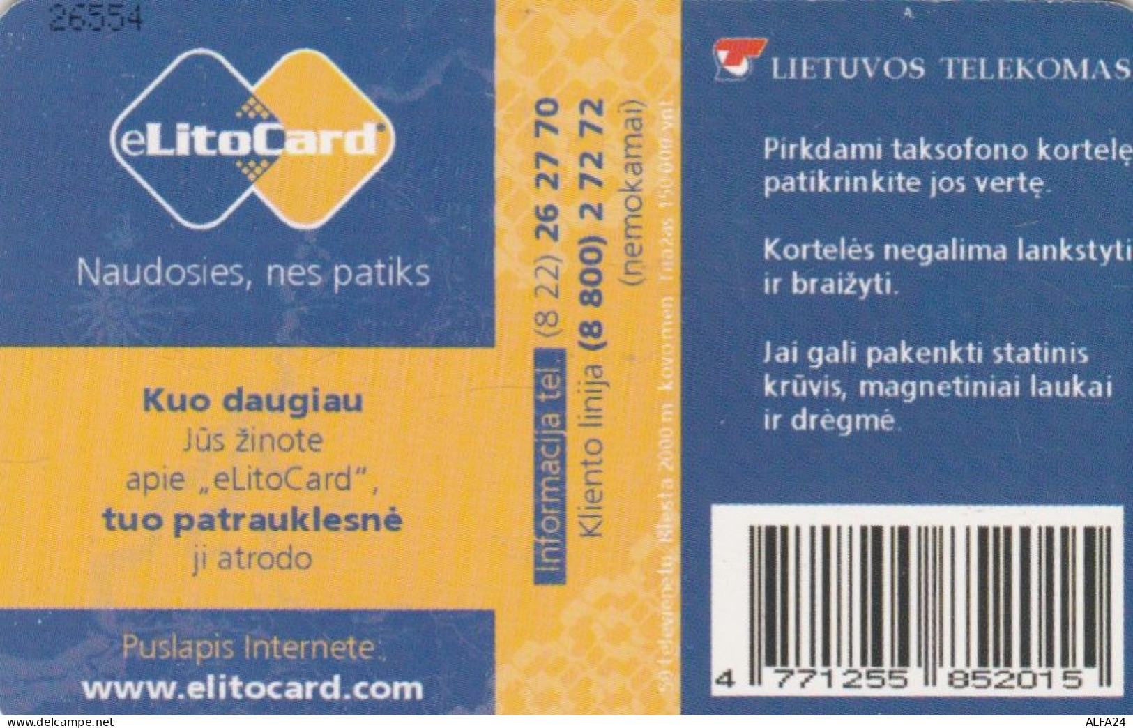 PHONE CARD LITUANIA  (E108.27.2 - Lituania