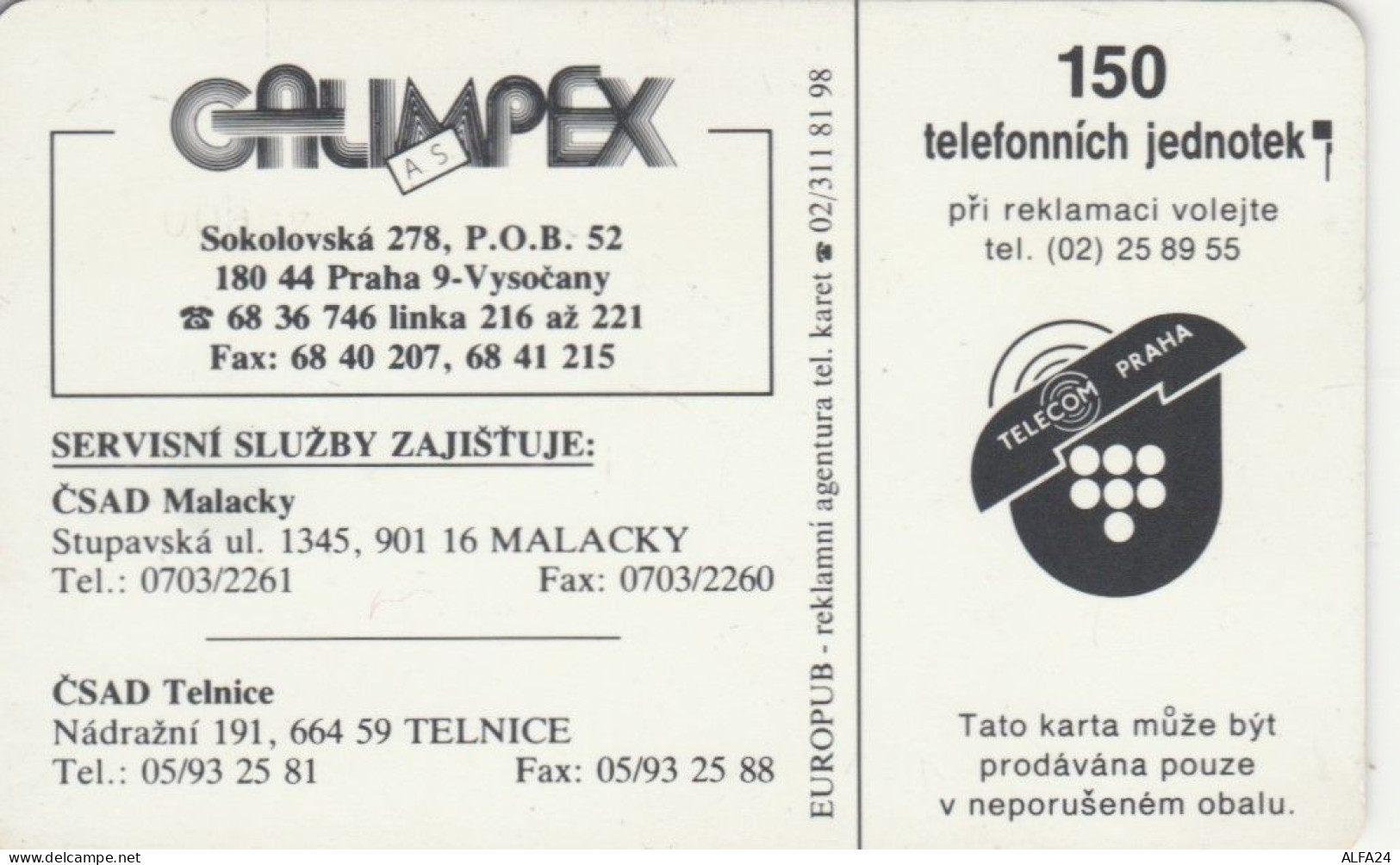PHONE CARD REPUBBLICA CECA  (E108.16.7 - República Checa