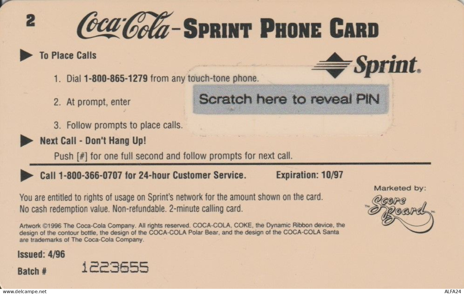 PHONE CARD SPRINT COCACOLA STATI UNITI  (E108.8.1 - Sprint