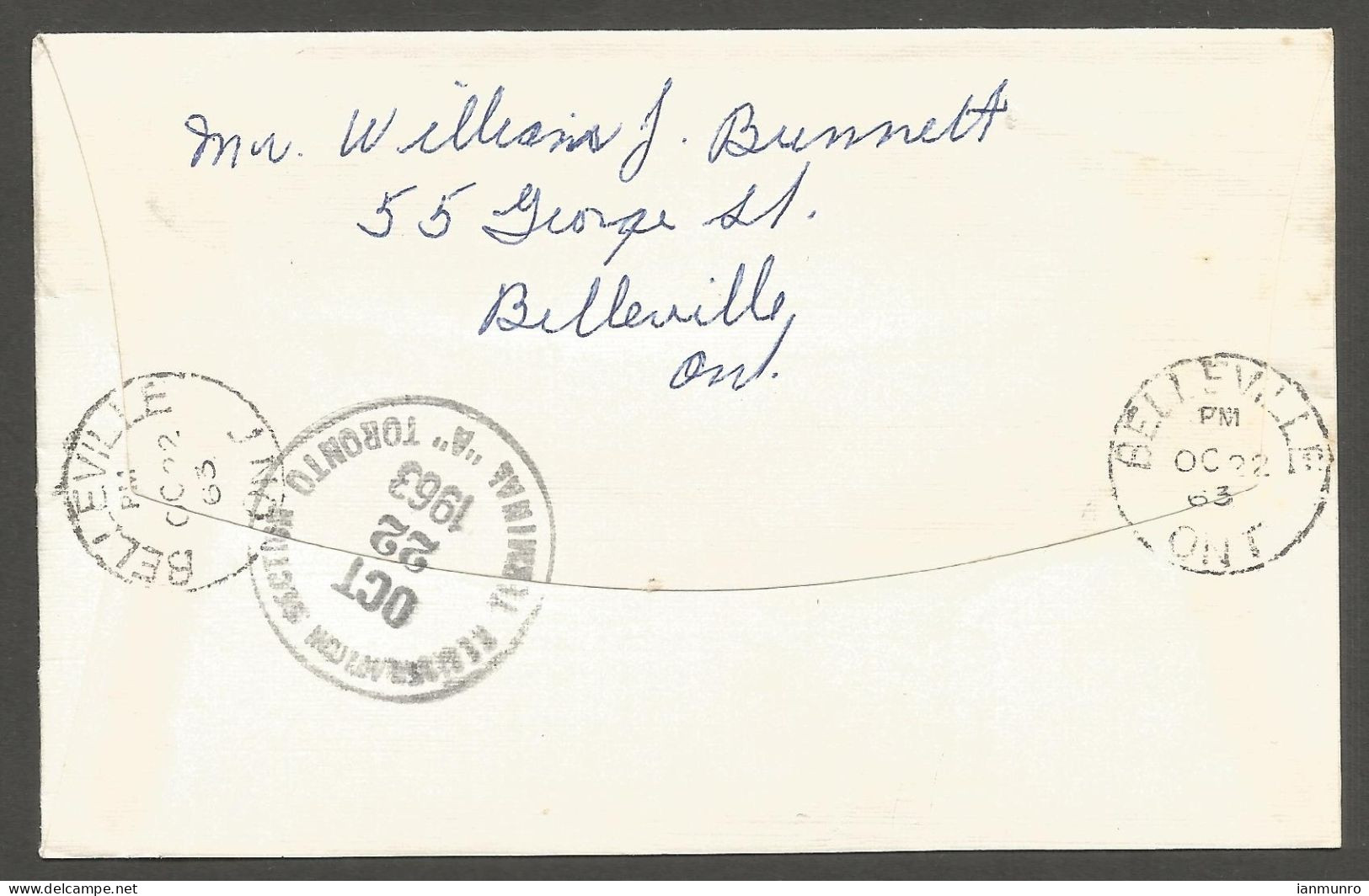 1963 Registered Cover 25c Paper/Wildings CDS Belleville To Toronto Ontario - Historia Postale