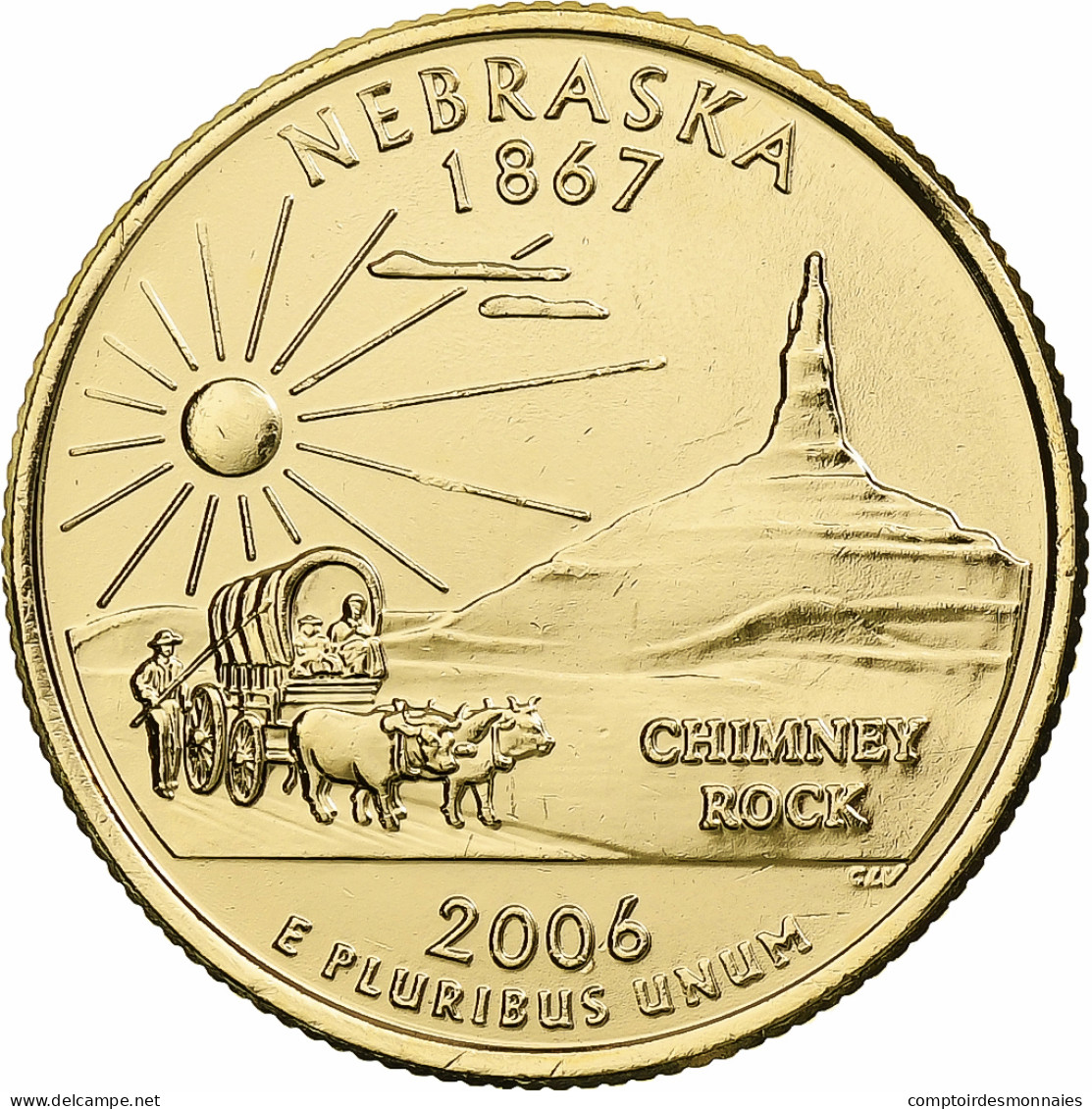 États-Unis, Quarter, Nebraska, 2006, U.S. Mint, Golden, Cupronickel Plaqué - 1999-2009: State Quarters