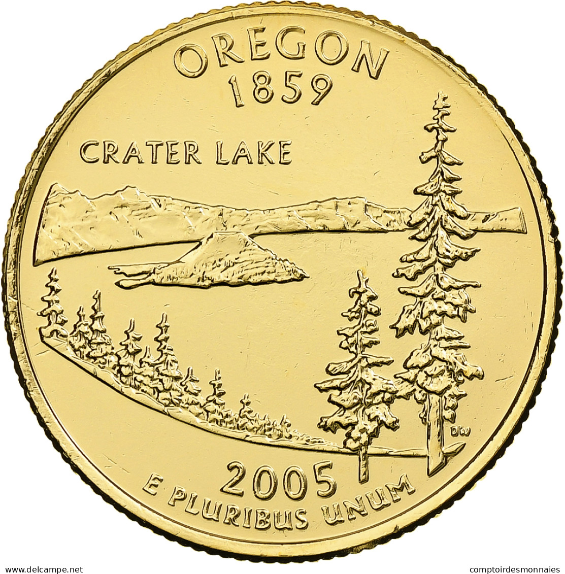 États-Unis, Quarter, Oregon, 2005, U.S. Mint, Golden, Cupronickel Plaqué - 1999-2009: State Quarters