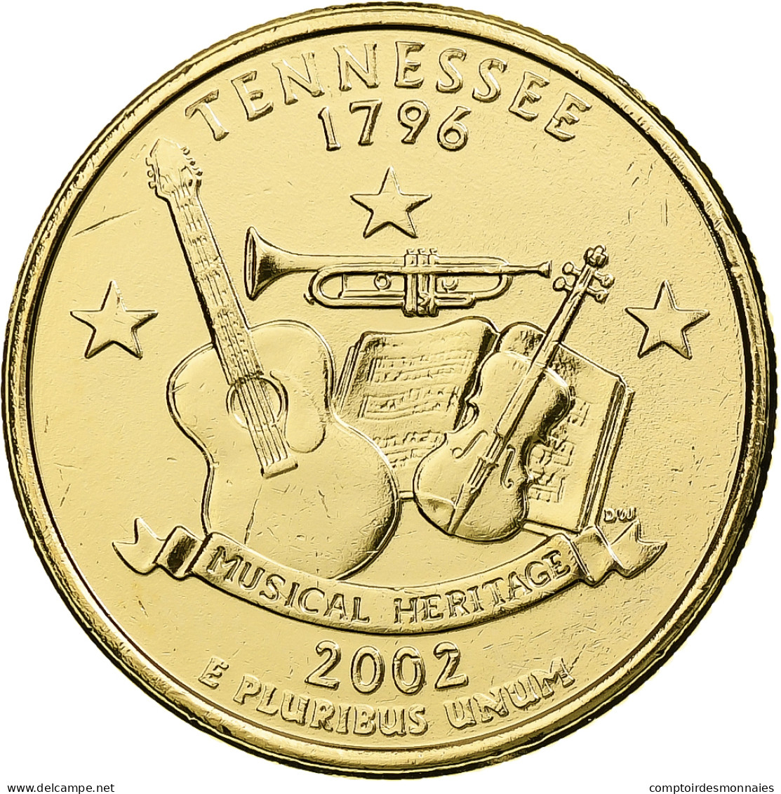 États-Unis, Quarter, Tennessee, 2002, U.S. Mint, Golden, Cupronickel Plaqué - 1999-2009: State Quarters