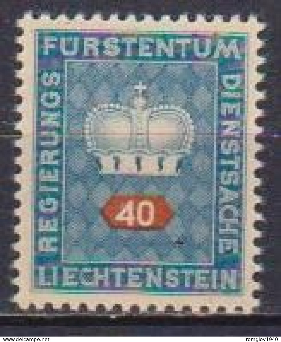 LIECHTENSTEIN 1950    SERVIZIO  CORONA E CIFRA  UNIF. 39   MNH  XF - Servizio