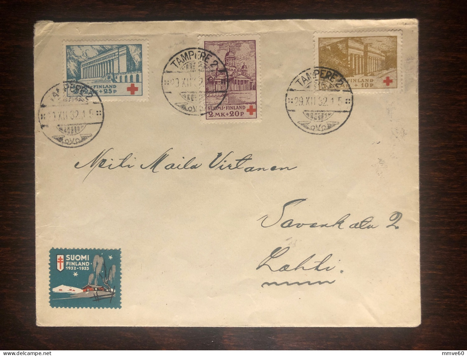 FINLAND TRAVELLED COVER 1932 YEAR RED CROSS HEALTH MEDICINE - Storia Postale