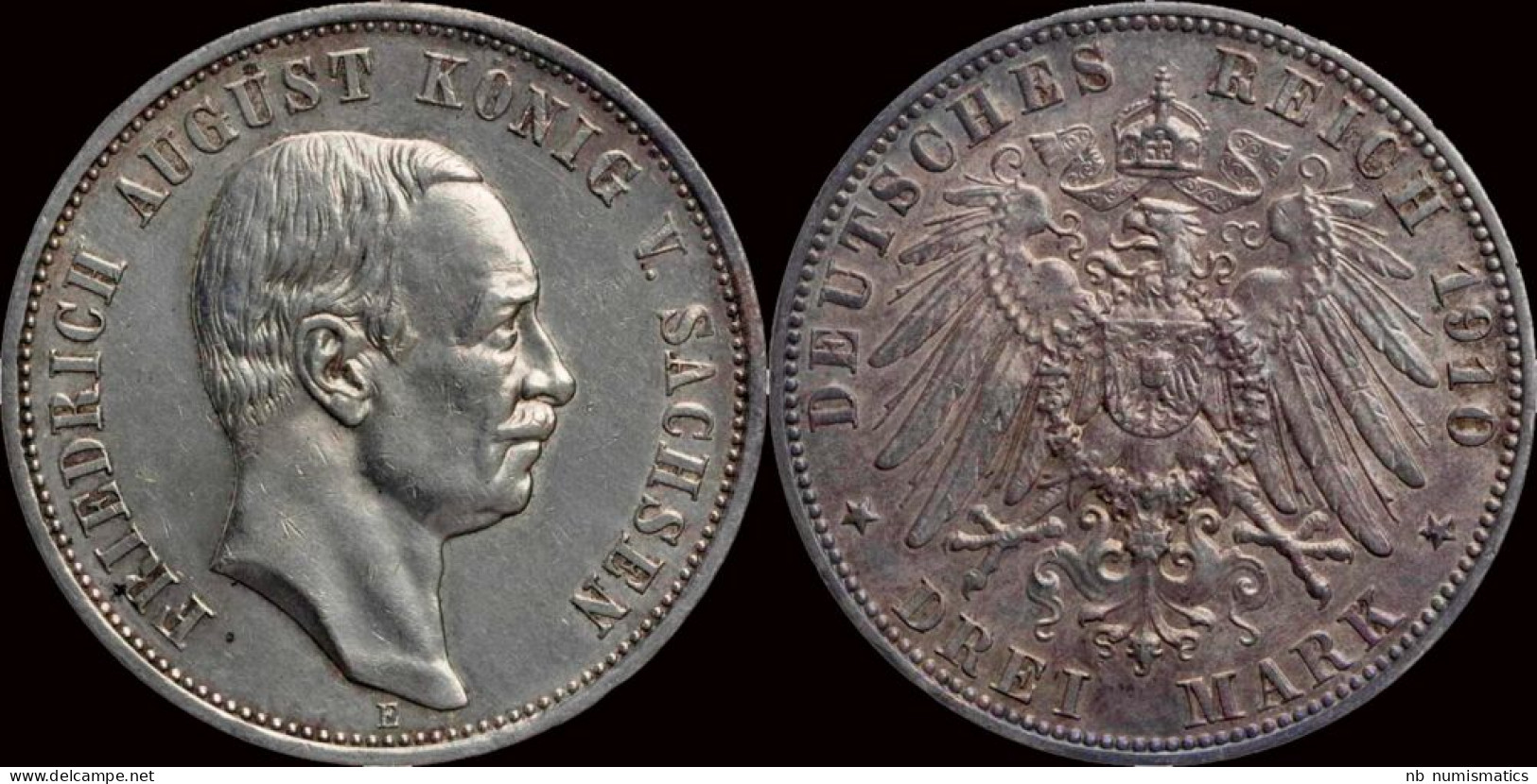 Germany Sachsen Friedrich August III 3 Mark 1910E - 2, 3 & 5 Mark Silver