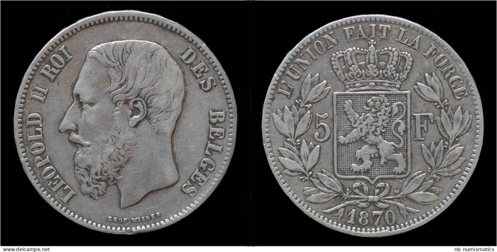 Belgium Leopold II 5 Frank 1870 - 5 Francs