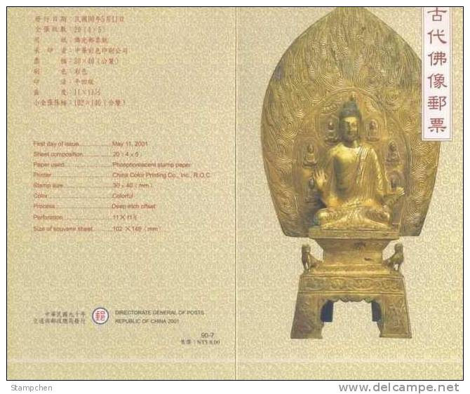 Folder Taiwan 2001 Ancient Buddhist Statues Stamps S/s Buddha Culture - Neufs