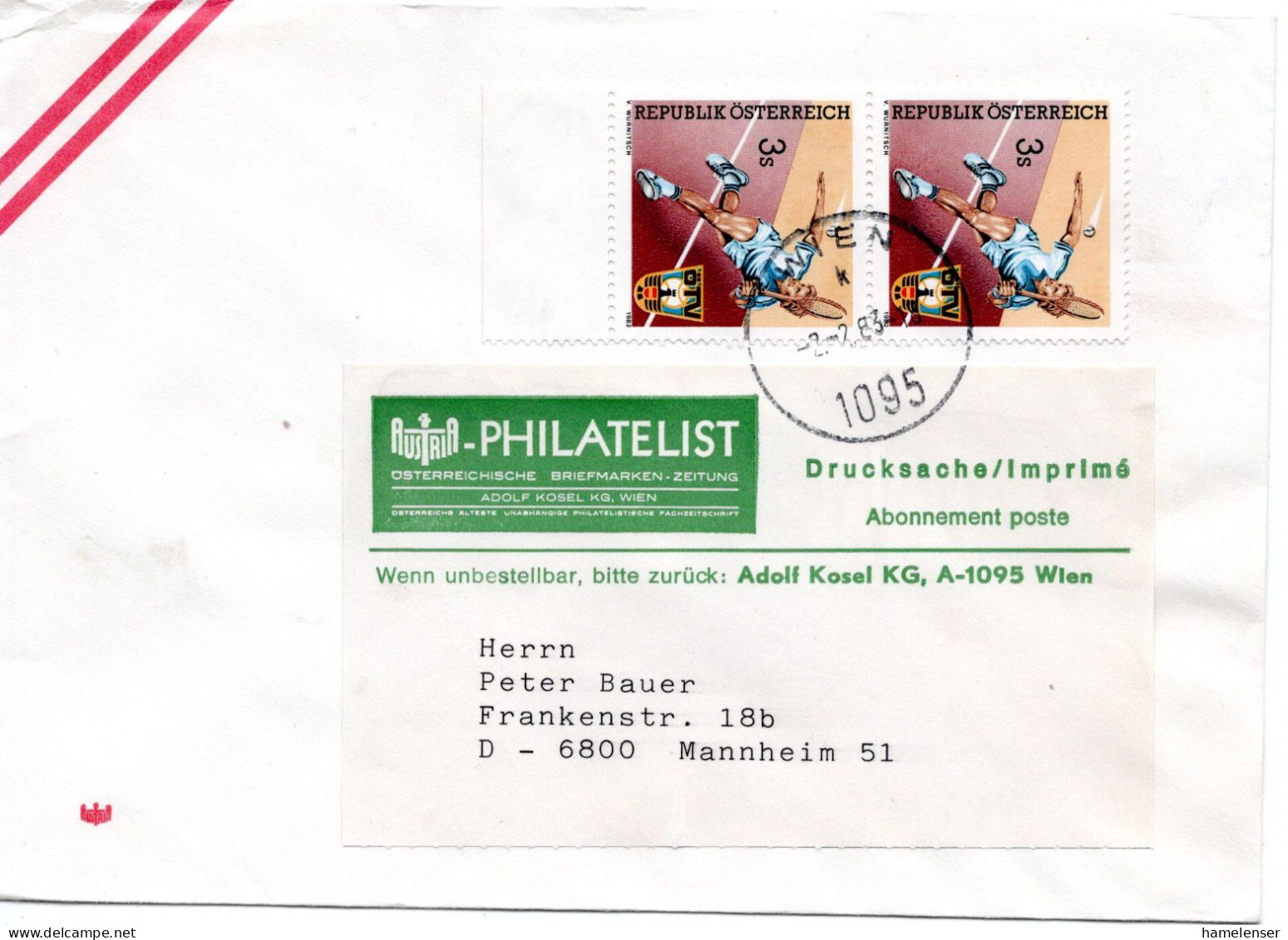 61205 - Österreich - 1983 - 2@3S Tennis A DrucksBf WIEN -> Westdeutschland - Lettres & Documents