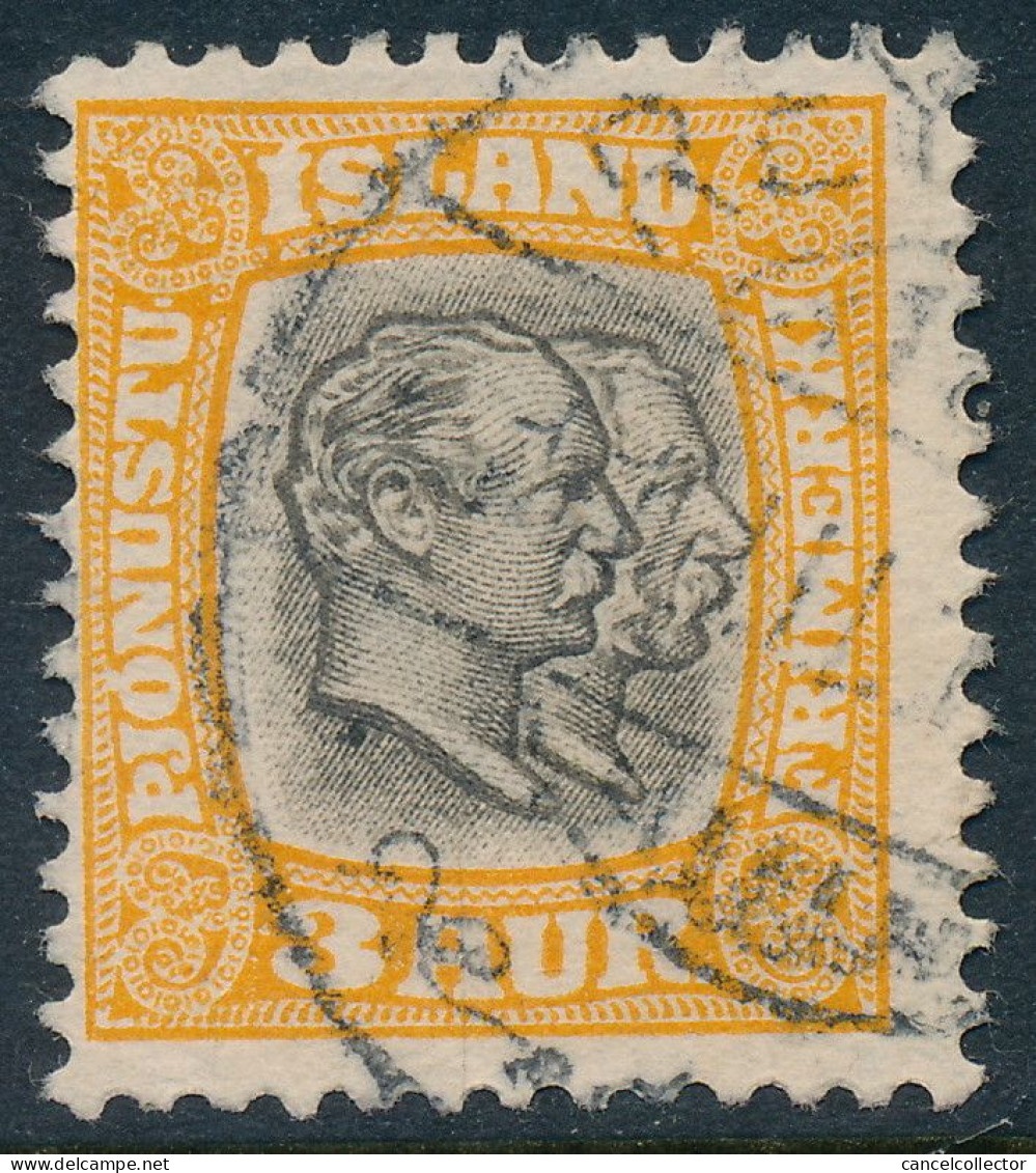 Iceland Islande Island 1907: 3 Aur Grey/yellow Official, Fused, Facit TJ33 (DCIS00002) - Service