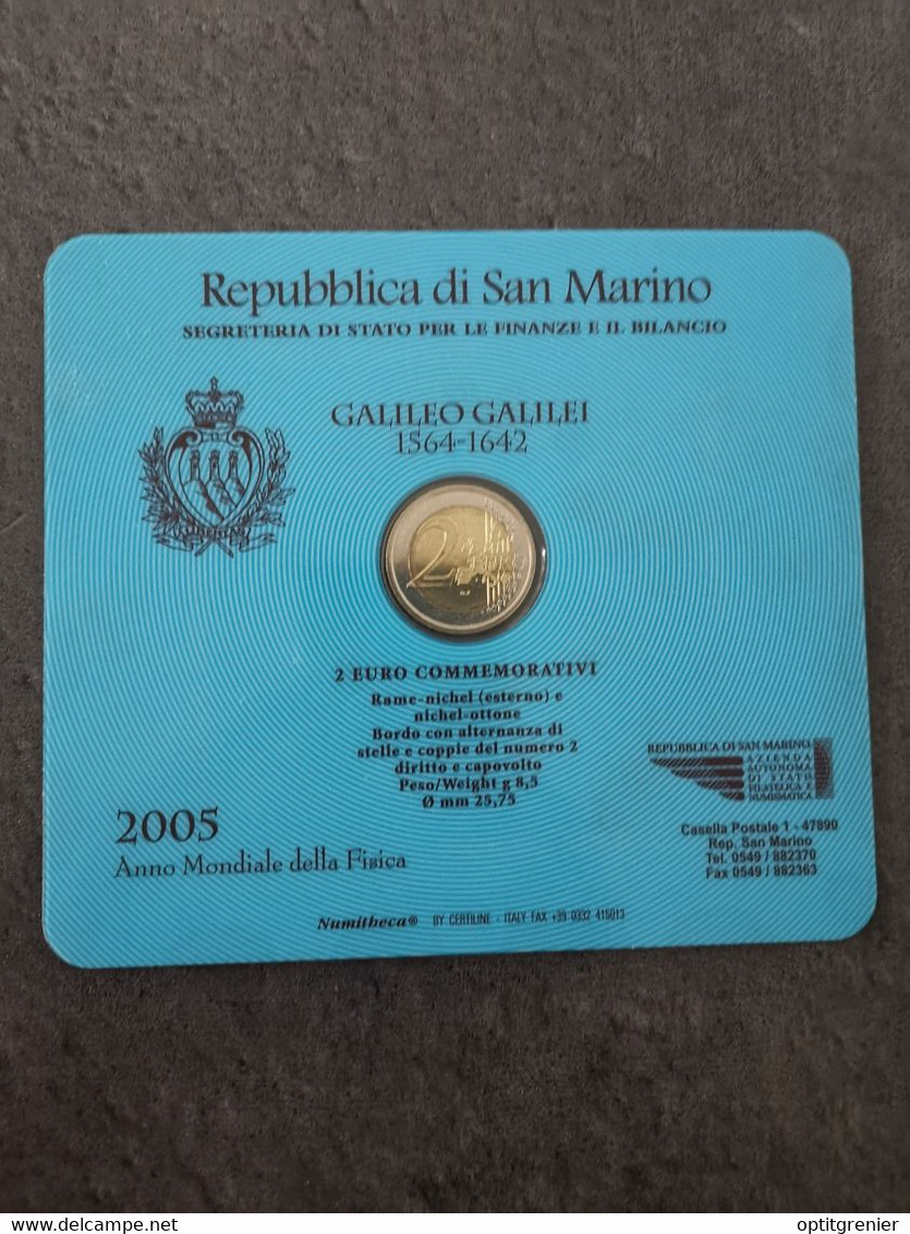 COINCARD 2 EUROS 2005 GALILEO SAINT MARIN SAN MARINO / ! SANS LA JACQUETTE / EURO - San Marino