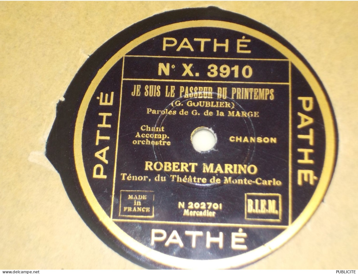 DISQUE 78 TOURS TENOR ROBERT MARINO - 78 T - Disques Pour Gramophone
