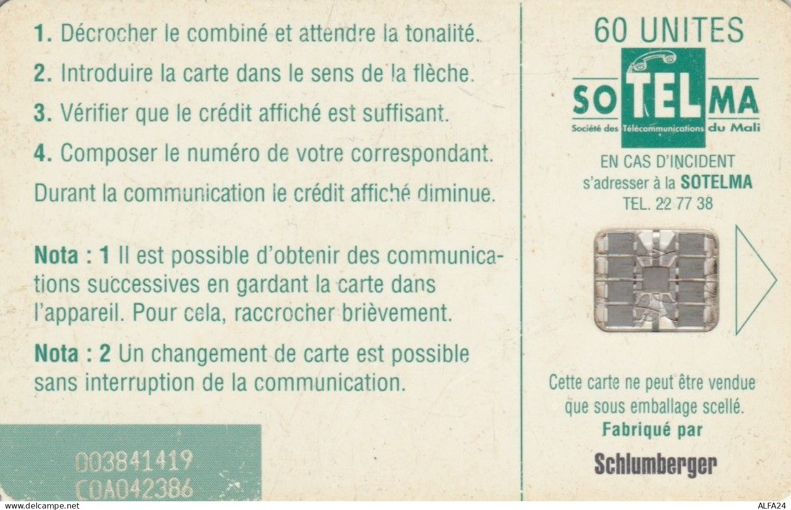 PHONE CARD MALI  (E109.31.7 - Mali