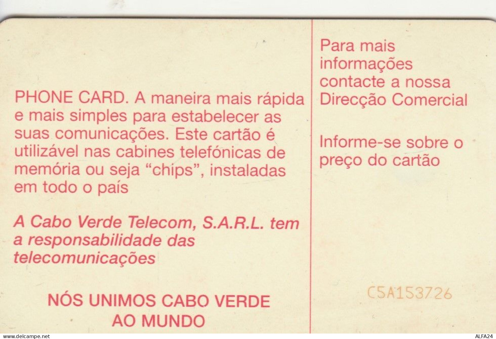 PHONE CARD CABO VERDE  (E109.15.3 - Kaapverdische Eilanden