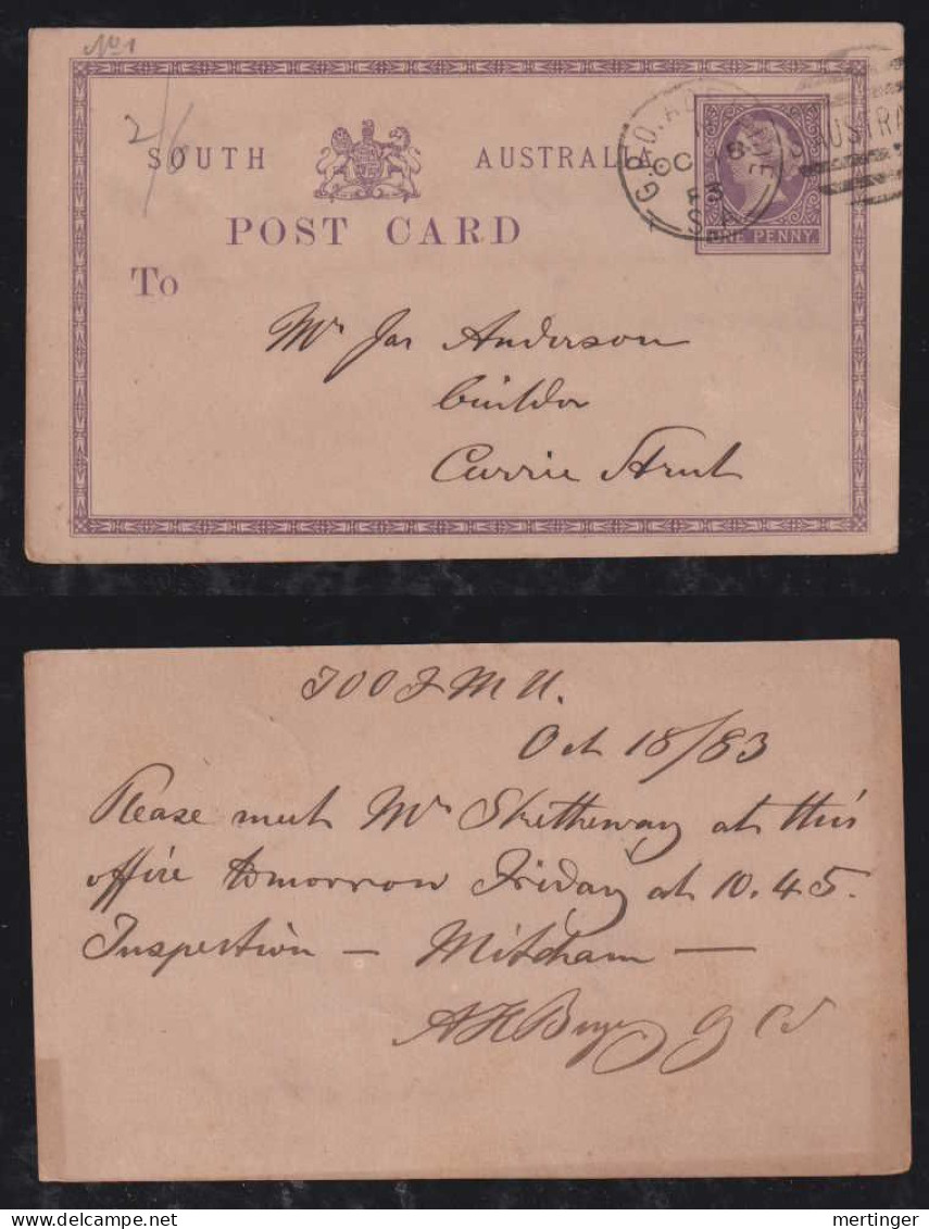 South Australia 1884 Stationery Postcard ADELAIDE Local Use - Covers & Documents