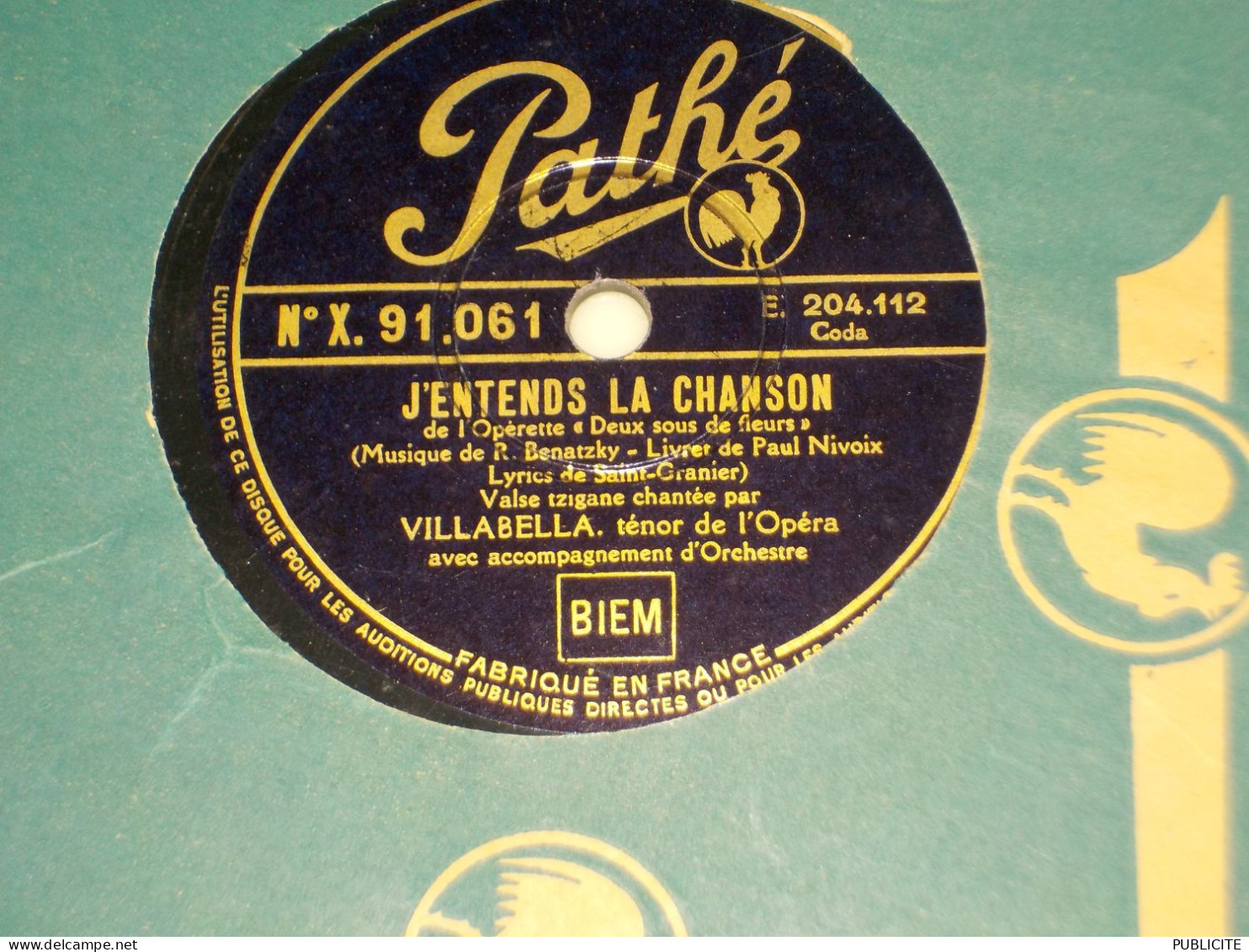 DISQUE 78 TOURS TENOR VILLABELLA 1933 - 78 Rpm - Schellackplatten