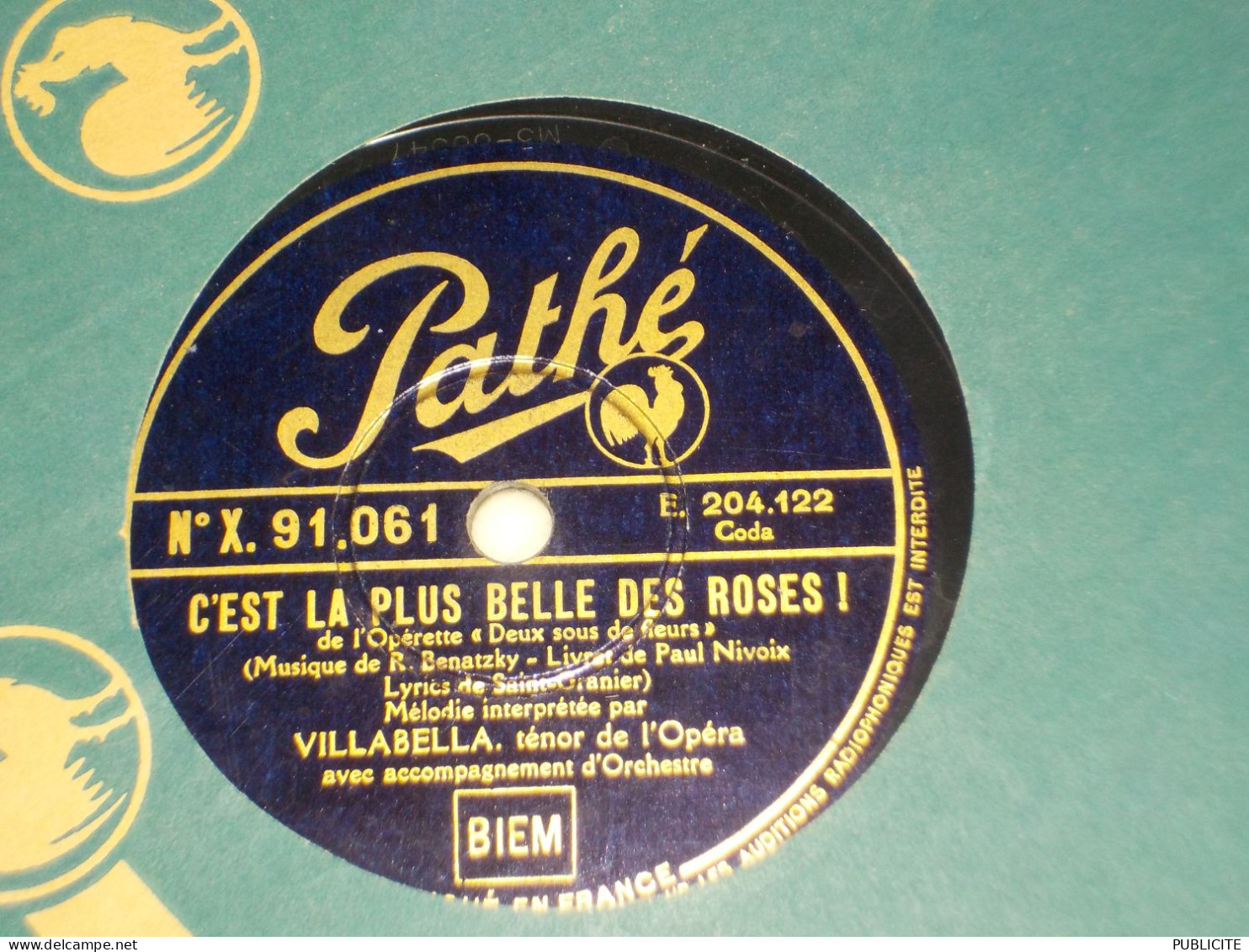 DISQUE 78 TOURS TENOR VILLABELLA 1933 - 78 T - Disques Pour Gramophone