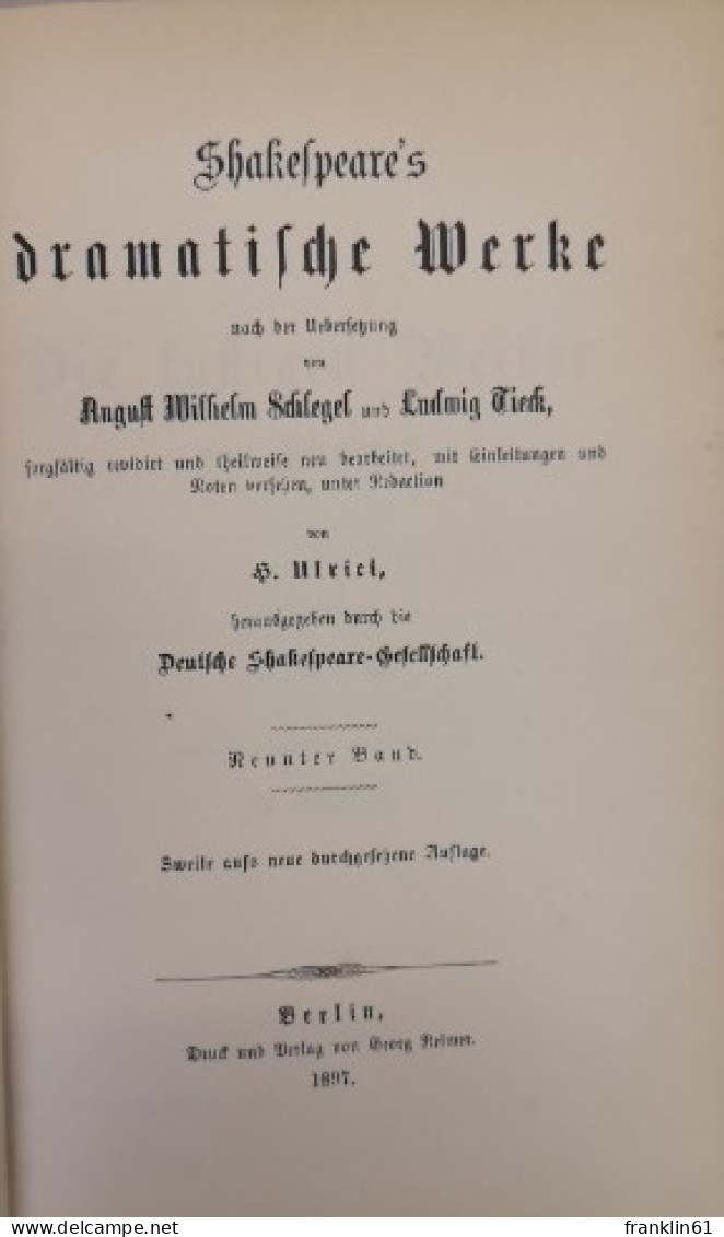 Shakespeare's Dramatische Werke. 12 Bände. - Gedichten En Essays