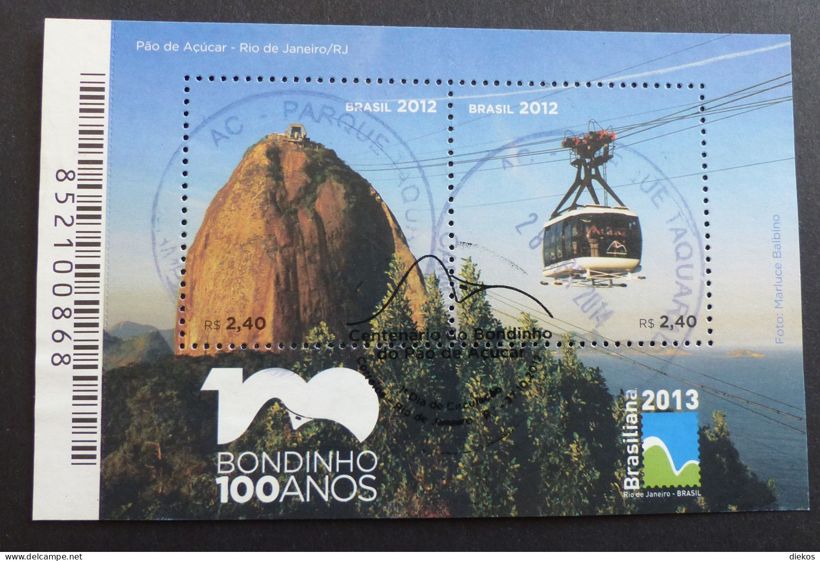 Brazil 2012 CENTENARIO DEL TELEFERICO DE PAN DE AZUCAR EN RIO DE JANEIRO Block   Used   #6335 - Blocks & Sheetlets