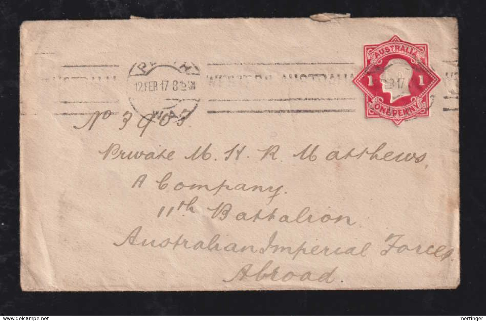 Australia 1917 Stationary Envelope PERTH X Australian Imperial Forces Abroad - Storia Postale