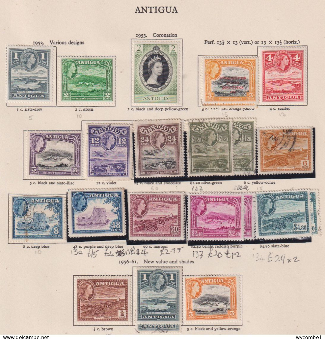 ANTIGUA  - 1953-65 Elizabeth II Definitives Values To $4.80 Used/Hinged Mint As Scans - 1858-1960 Colonia Britannica
