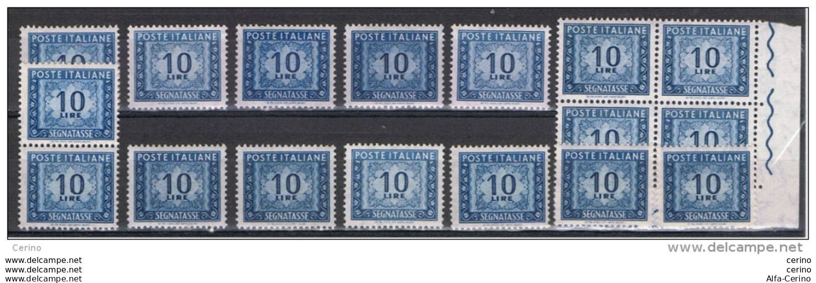 REPUBBLICA:  1955/81  TASSE  -  £. 10  AZZURRO  N. -  RIPETUTO  17  VOLTE  -  SASS. 113 - Taxe