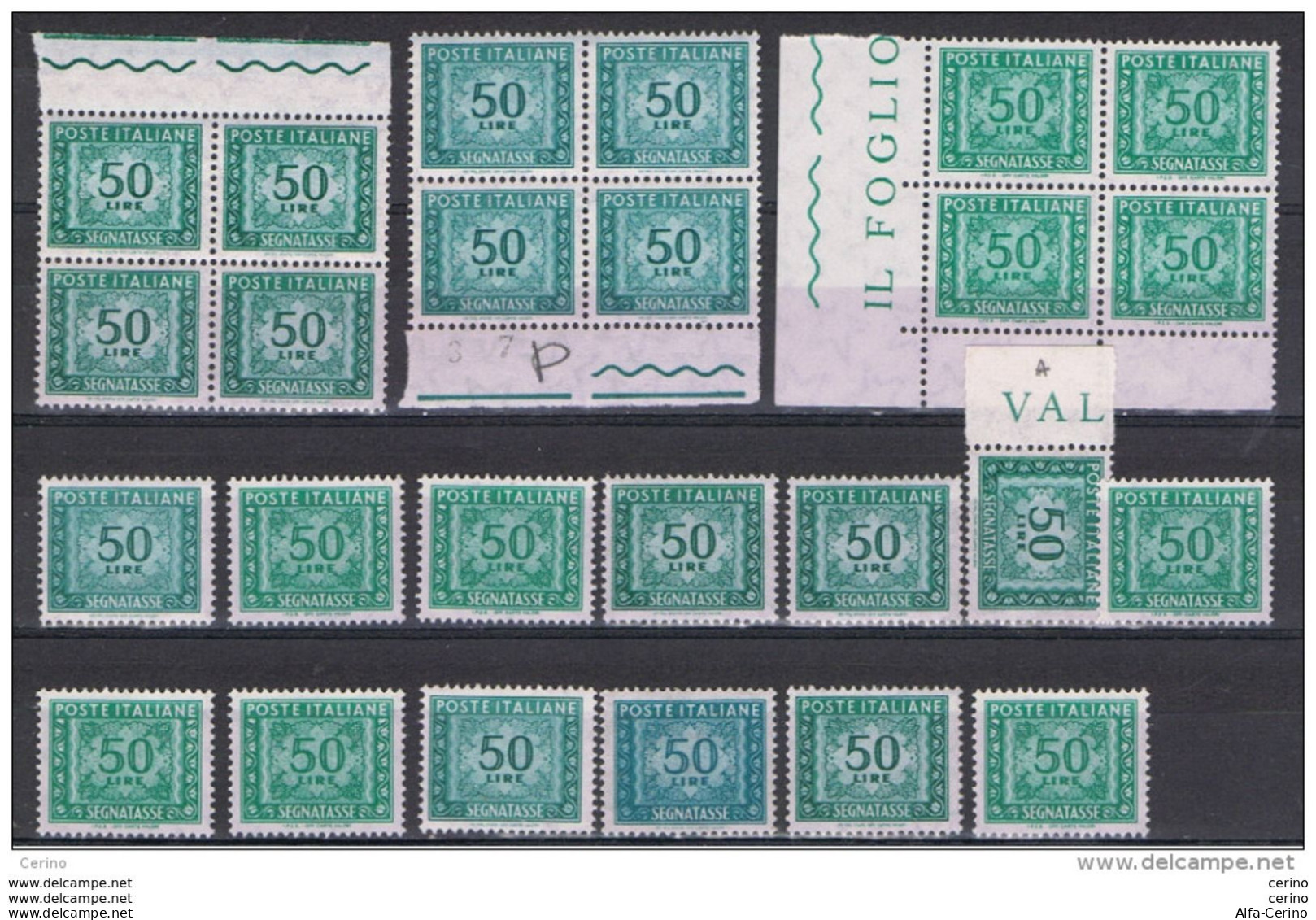 REPUBBLICA:  1955/81  TASSE  -  £. 50  VERDE  AZZURRO  N. -  RIPETUTO  25  VOLTE  -  SASS. 118 - Impuestos