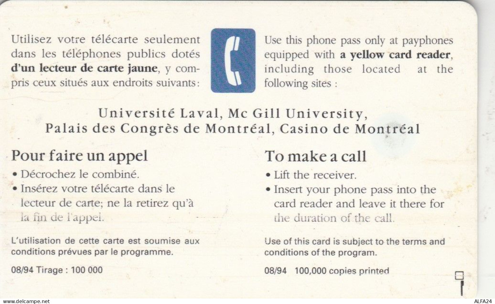PHONE CARD CANADA  (E110.13.1 - Canada