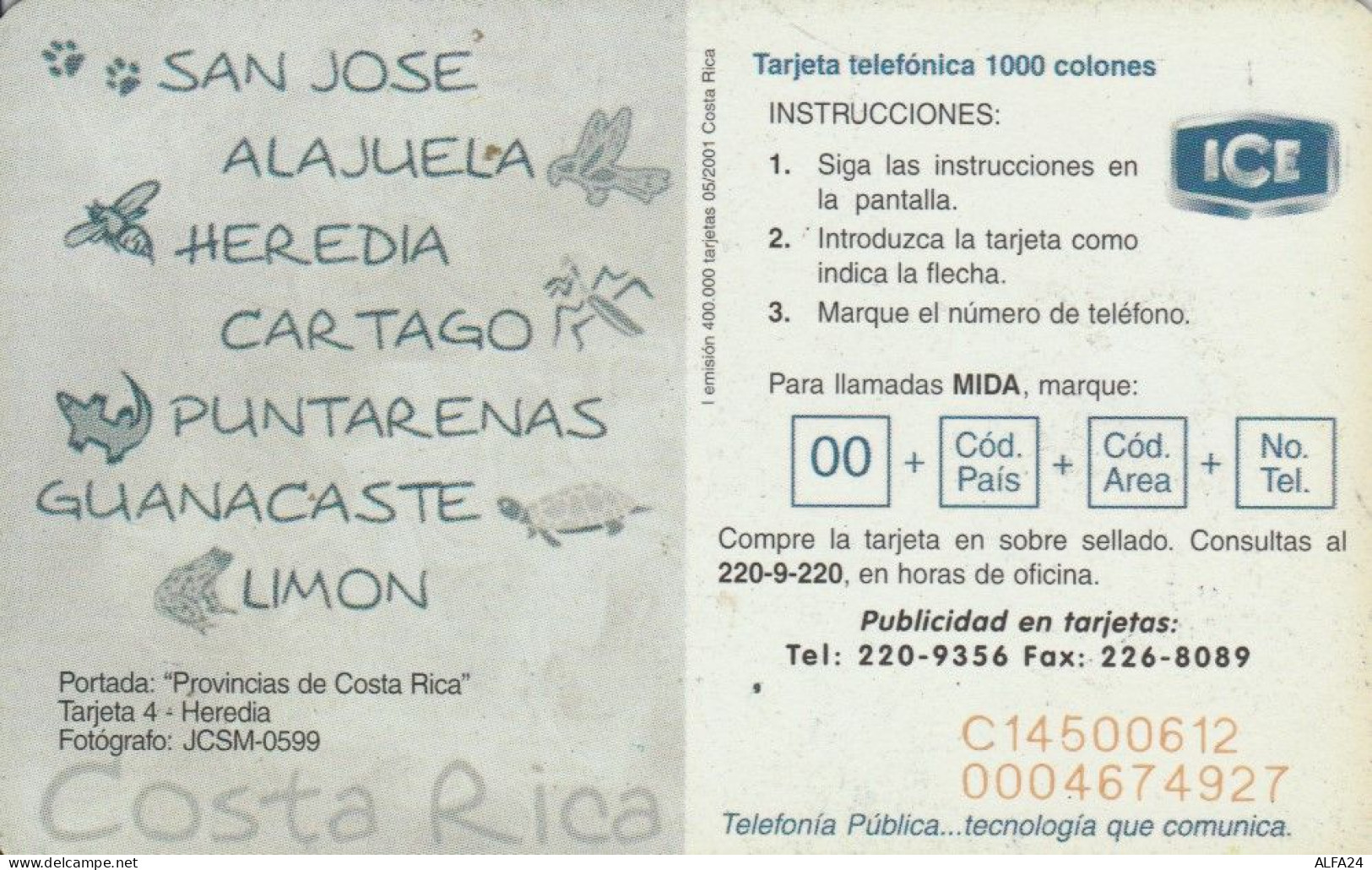 PHONE CARD COSTARICA  (E110.11.7 - Costa Rica