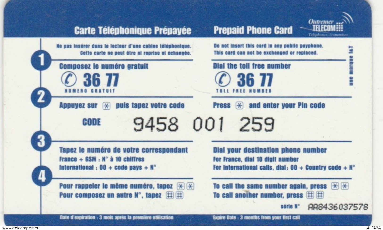 PREPAID PHONE CARD ANTILLE FRANCESI  (E110.12.4 - Antillen (Französische)