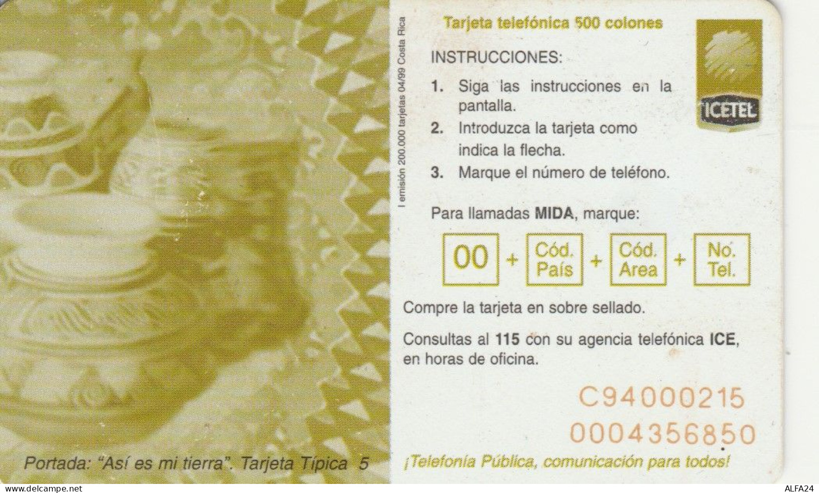 PHONE CARD COSTARICA  (E110.9.5 - Costa Rica