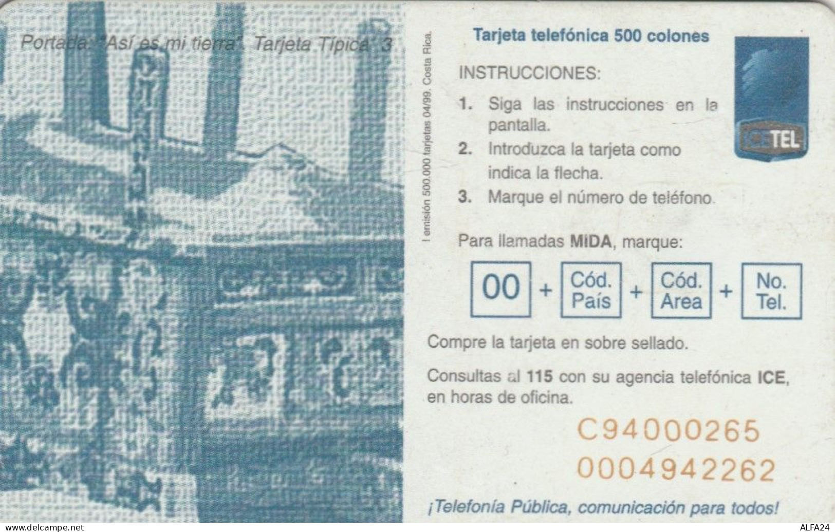 PHONE CARD COSTARICA  (E110.9.3 - Costa Rica