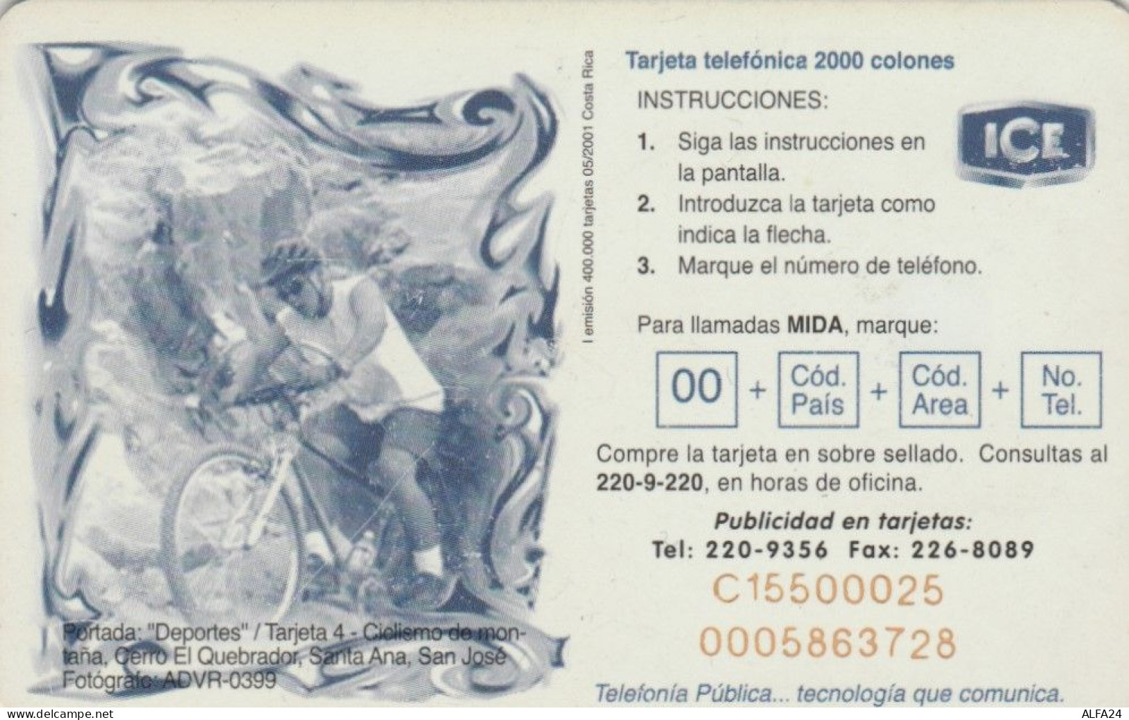 PHONE CARD COSTARICA  (E110.9.2 - Costa Rica