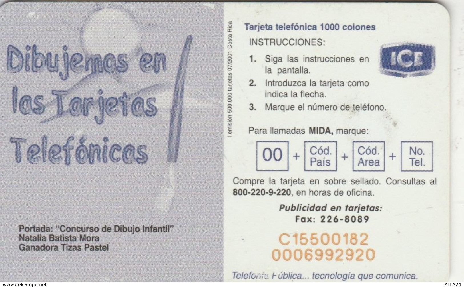 PHONE CARD COSTARICA  (E110.9.1 - Costa Rica