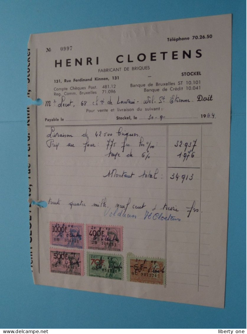 HENRI CLOETENS Fabricant De Briques > STOCKEL > 1964 ( Zie / Voir SCAN ) ! - 1950 - ...