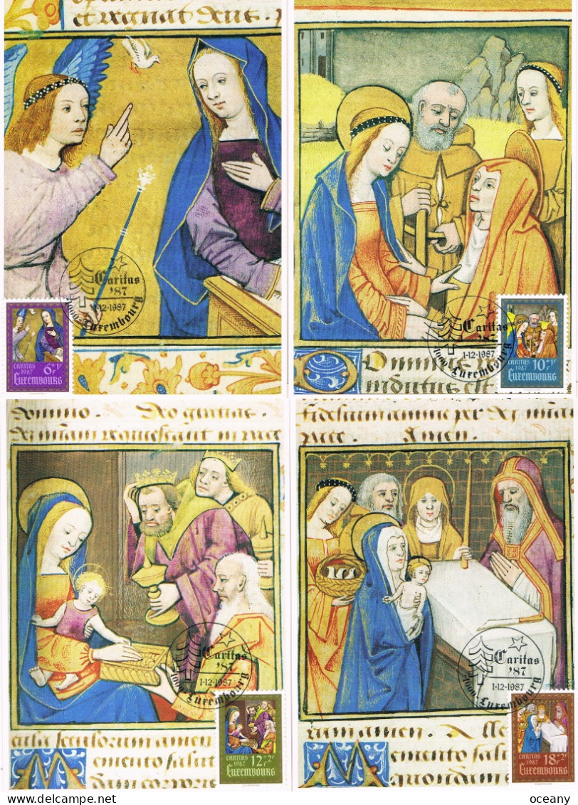 Luxembourg - Caritas : Enluminures CM 1135/1139 (année 1987) - Maximum Cards