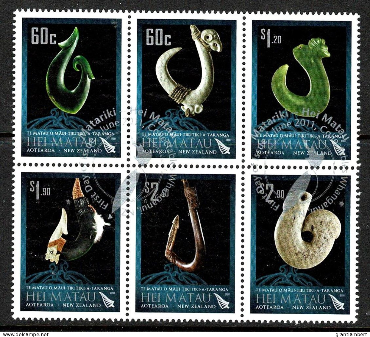 New Zealand 2011 Matariki - Hei Matua - Maori Fish Hooks Set As Block Of 6 Used - Used Stamps