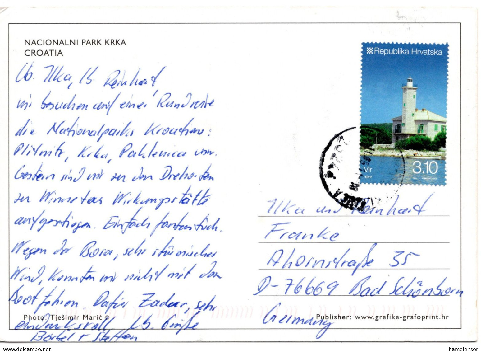 61232 - Kroatien - 2011 - K3,10 Leuchtturm Vir EF A AnsKte STARIGRAD PAKLENICA -> Deutschland - Lighthouses