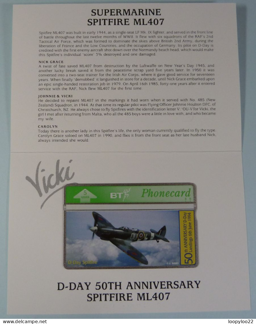 UK - BT - Landis & Gyr - BTG305 - D Day - 50th Anniversary - Spitfire ML407 - 405B - Mint In Folder - BT Allgemeine