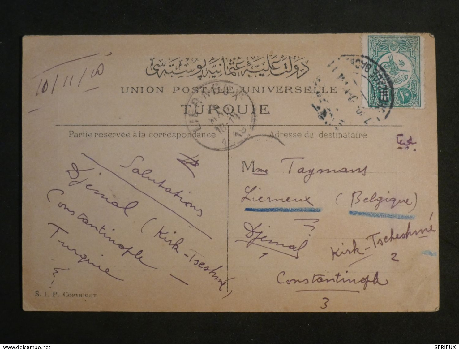 DB0 TURQUIE  SUR  BELLE CARTE  1919 CONSTANTINOPLE A LIERNEUX BELGIQUE    +NOUVEAU PONT ++ AFF. INTERESSANT++++ - Storia Postale