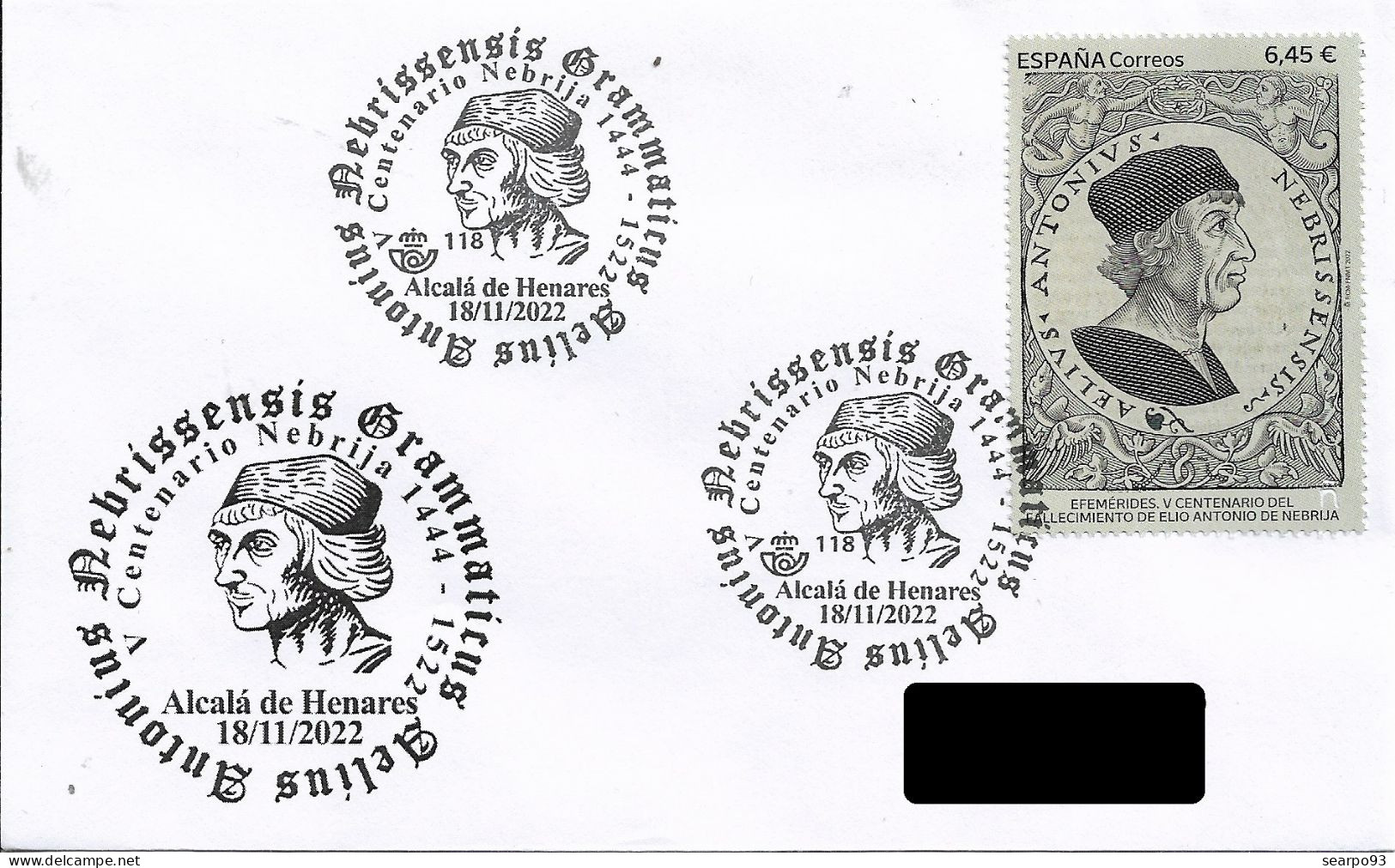 SPAIN. POSTMARK. 500th ANNIV. NEBRIJA. ALCALA DE HENARES. 2022 - Machines à Affranchir (EMA)