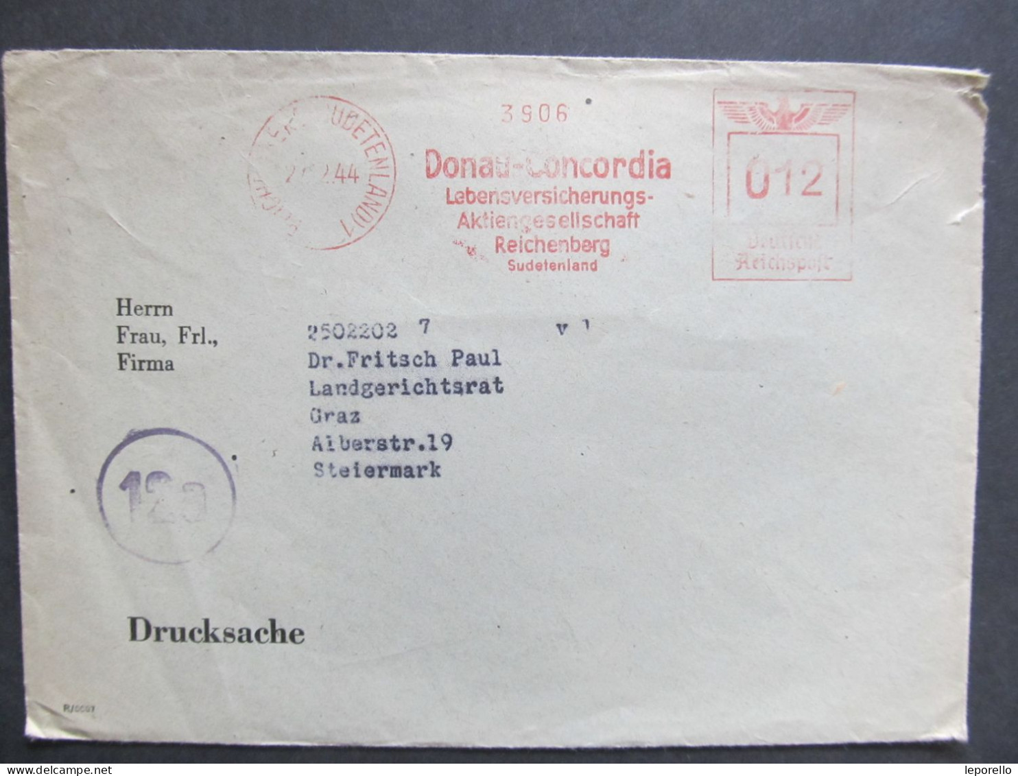 BRIEF Reichenberg Liberec Frankotyp Donau 1944 Frankotype Postfreistemepl  Sudetenland  //// R8320 - Région Des Sudètes