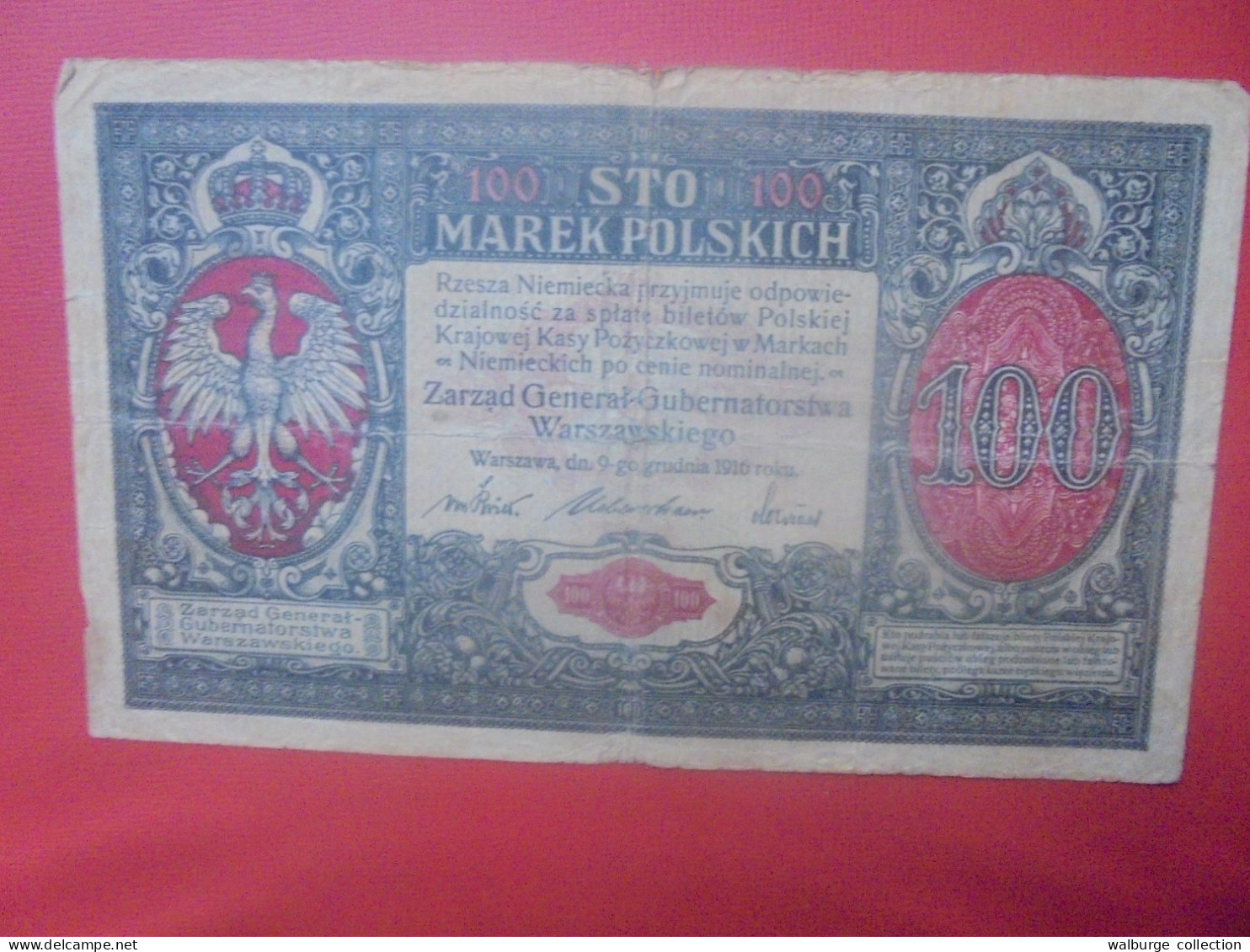 POLOGNE OCCUPATION ALLEMANDE WW1 100 MAREK 1916  Circuler (ALL.1) - Polonia